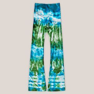 NWT Chrysocolla Tie Dye Yoga Pants Green Blue Hand-Dyed Cotton Hippie Flares
